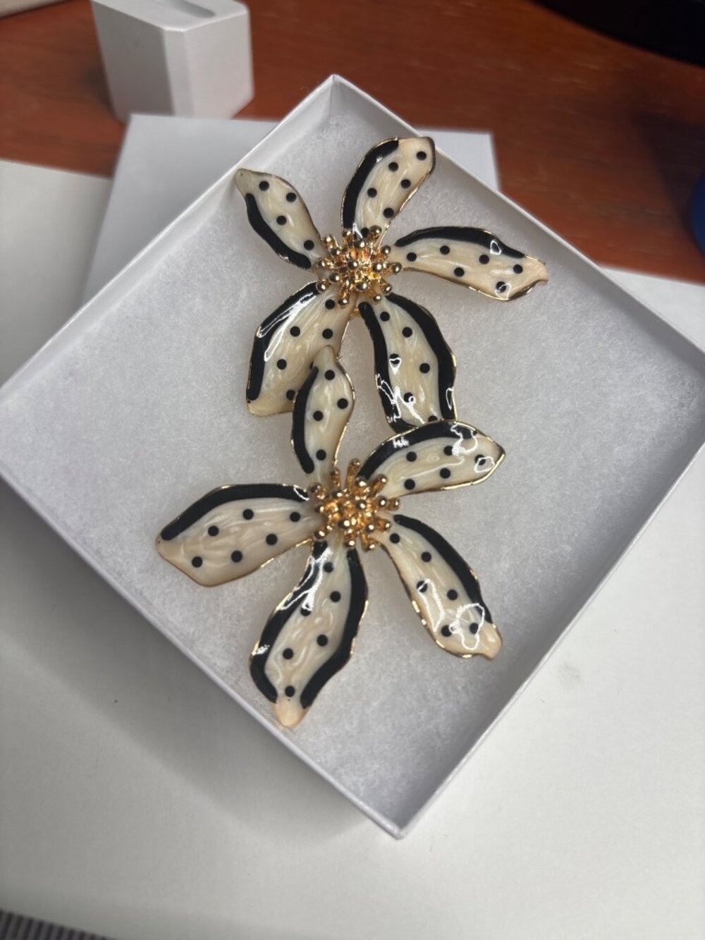 Large Black & White Polka Dot Daisy Stud Earrings | 2"